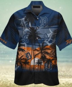 Detroit Tigers Tropical Palms Silhouetted Aloha Shirt