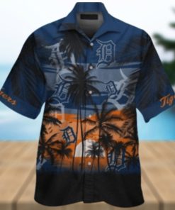 Detroit Tigers Tropical Palms Silhouetted Aloha Shirt