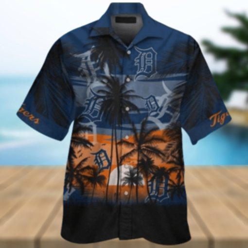 Detroit Tigers Tropical Palms Silhouetted Aloha Shirt