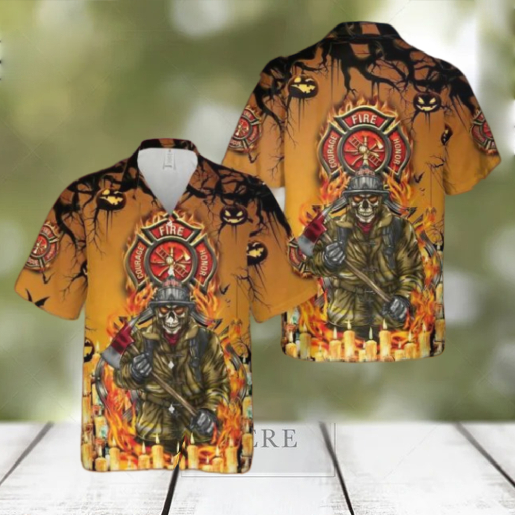 Firefighter Skull Halloween Hawaiian Shirt Firefighter Skull Halloween Hawaiian Shirt