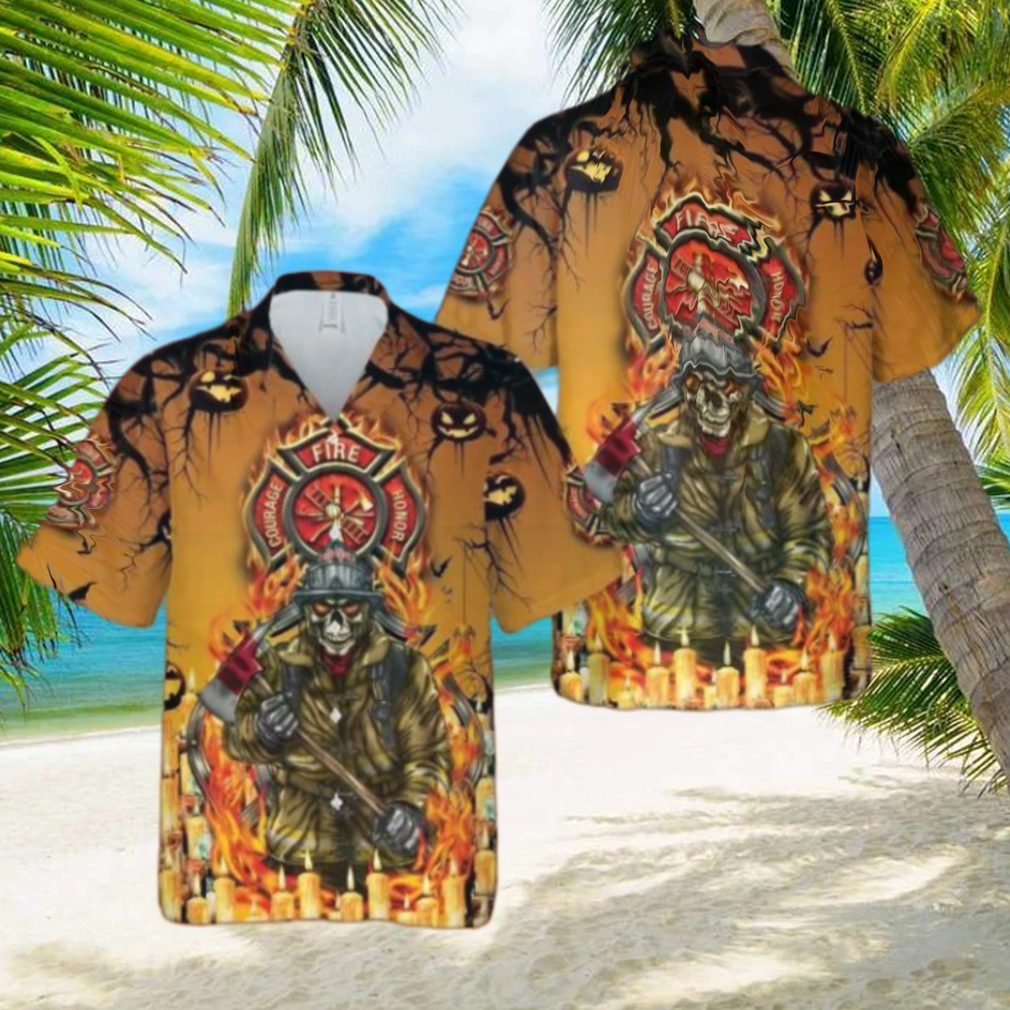 Firefighter Skull Halloween Hawaiian Shirt Firefighter Skull Halloween Hawaiian Shirt