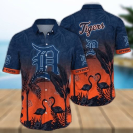 Flamingo Sunset Detroit Tigers Tropical Hawaiian Shirt