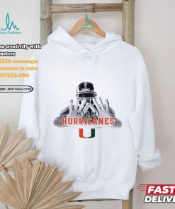 Football player garb Miami Hurricanes logo shirt