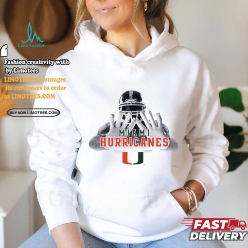 Football player garb Miami Hurricanes logo shirt