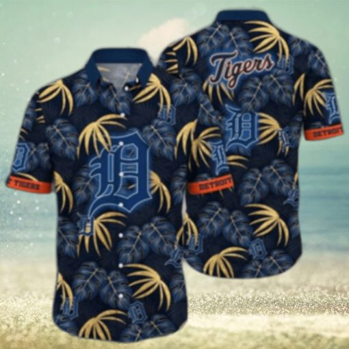 Golden Palms Detroit Tigers Dark Hawaiian Shirt