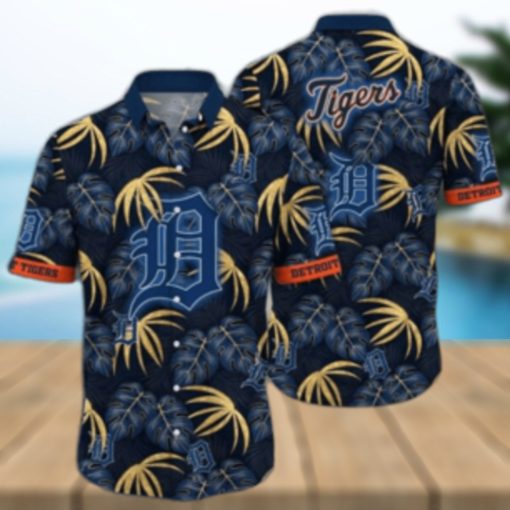 Golden Palms Detroit Tigers Dark Hawaiian Shirt