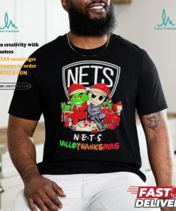 Grinch And Jack Brooklyn Nets Friends HalloThanksMas Shirt