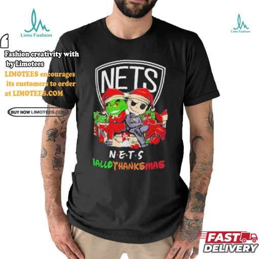 Grinch And Jack Brooklyn Nets Friends HalloThanksMas Shirt