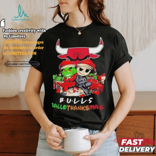 Grinch And Jack Chicago Bulls Friends HalloThanksMas Shirt