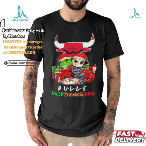 Grinch And Jack Chicago Bulls Friends HalloThanksMas Shirt