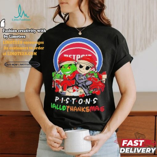 Grinch And Jack Detroit Pistons Friends HalloThanksMas Shirt