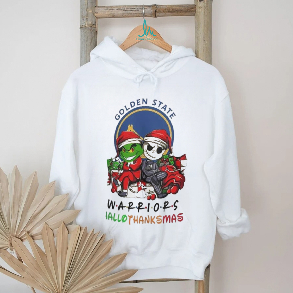 Grinch And Jack Golden State Warriors Friends HalloThanksMas Shirt Grinch And Jack Golden State Warriors Friends HalloThanksMas Shirt