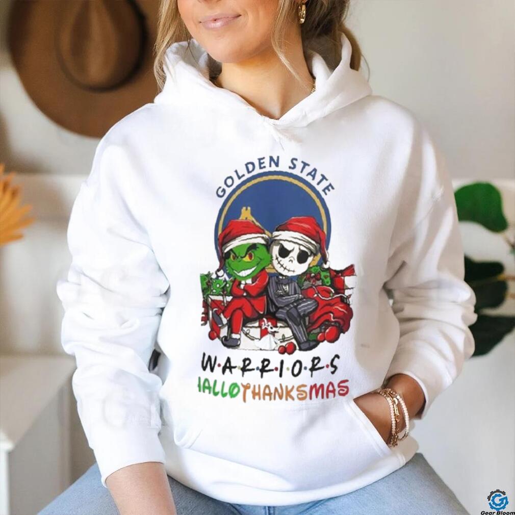 Grinch And Jack Golden State Warriors Friends HalloThanksMas Shirt Grinch And Jack Golden State Warriors Friends HalloThanksMas Shirt