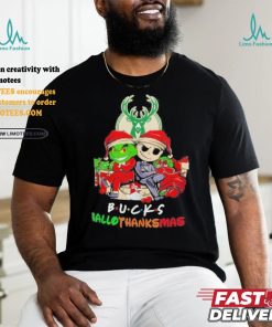 Grinch And Jack Milwaukee Bucks Friends HalloThanksMas Shirt
