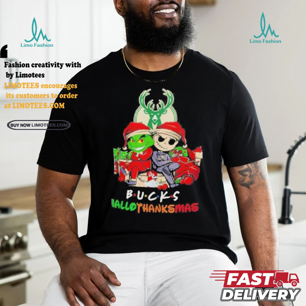 Grinch And Jack Milwaukee Bucks Friends HalloThanksMas Shirt Grinch And Jack Milwaukee Bucks Friends HalloThanksMas Shirt