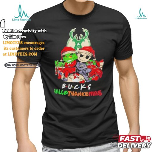 Grinch And Jack Milwaukee Bucks Friends HalloThanksMas Shirt