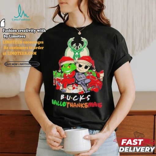 Grinch And Jack Milwaukee Bucks Friends HalloThanksMas Shirt
