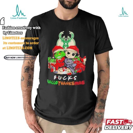 Grinch And Jack Milwaukee Bucks Friends HalloThanksMas Shirt