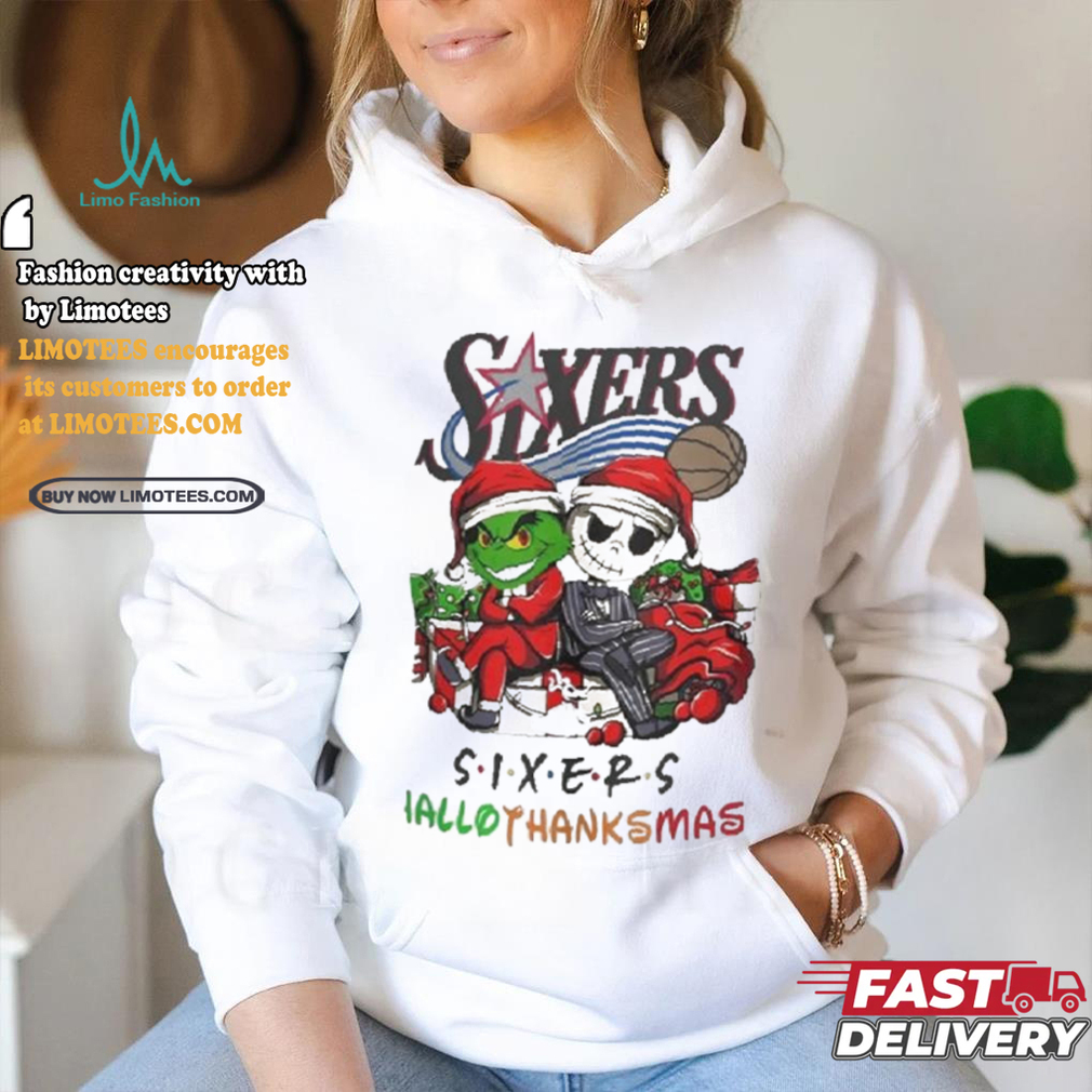 Grinch And Jack Philadelphia 76ers Friends HalloThanksMas Shirt Grinch And Jack Philadelphia 76ers Friends HalloThanksMas Shirt