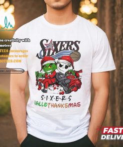 Grinch And Jack Philadelphia 76ers Friends HalloThanksMas Shirt