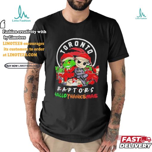 Grinch And Jack Skellington Toronto Raptors Friends Hallothanksmas Shirt