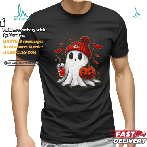 Halloween NFL Football Fan Ghost with Pumpkin kansas city shirt