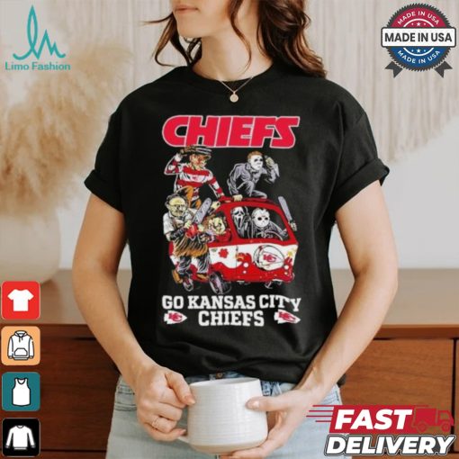 Horror Characters On Car Kansas City Chiefs Halloween Go Chiefs shirt