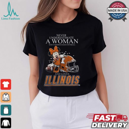 Illinois Fighting Illini x Minnie Mouse Never Underestimate A Woman Who Understands Football And Loves Shirt
