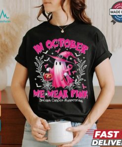 In October We Wear Pink Ghost Witch Breast Cancer Awareness Halloween 2024 T shirt