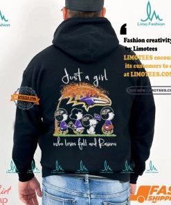 Just A Girl Who Loves Fall And Baltimore Ravens X Peanuts Characters Shirt