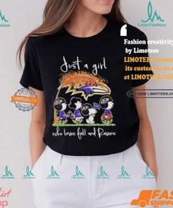 Just A Girl Who Loves Fall And Baltimore Ravens X Peanuts Characters Shirt
