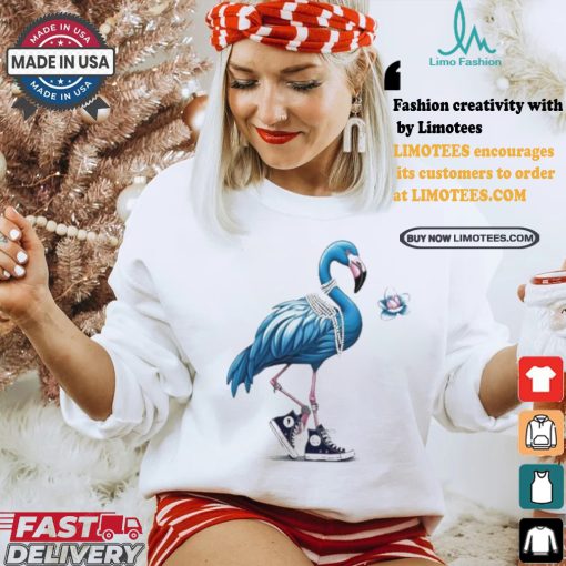 Kamala Harris Blue Flamingo Walking Madam President 2024 Lotus For Potus T shirt