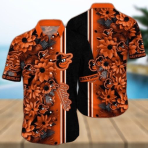 MLB Baltimore Orioles Floral Print Hawaiian Shirt