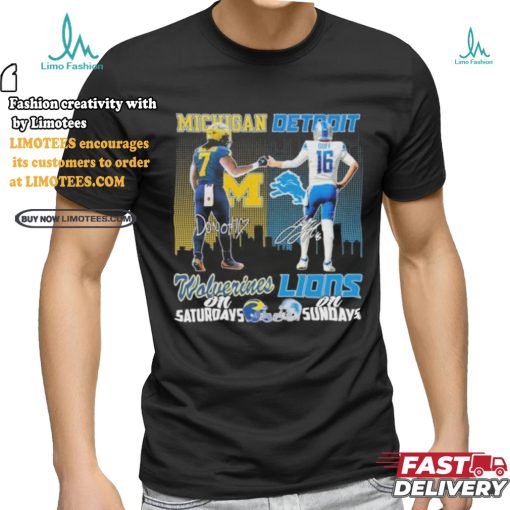 Michigan Donovan Edwards And Detroit Jared Goff On Saturdays And On Sundays Shirt