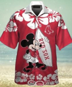 Mickey Mouse And Tropical Flowers Boston Red Sox Hawaiian Shirt