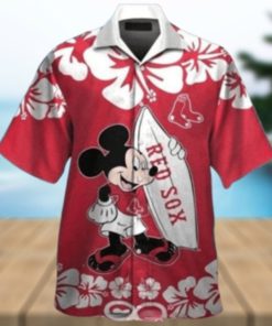 Mickey Mouse And Tropical Flowers Boston Red Sox Hawaiian Shirt