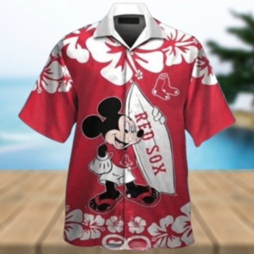 Mickey Mouse And Tropical Flowers Boston Red Sox Hawaiian Shirt