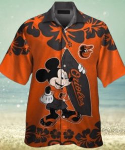 Mickey Mouse Graphic Baltimore Orioles Tropical Hibiscus Flower Hawaiian Shirt