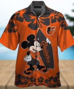 Mickey Mouse Graphic Baltimore Orioles Tropical Hibiscus Flower Hawaiian Shirt