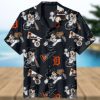 Detroit Tigers Starry Night Floral Orange And Navy Hawaiian Shirt