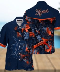 Midnight Tropical Leaf Patterns Detroit Tigers Personalized Hawaiian Shirt