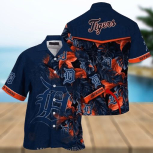 Midnight Tropical Leaf Patterns Detroit Tigers Personalized Hawaiian Shirt