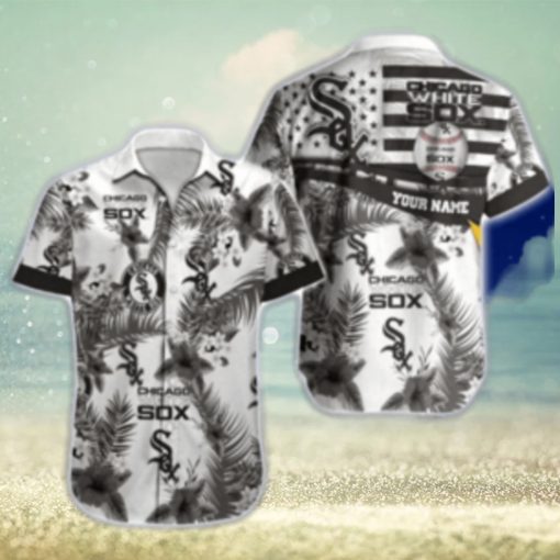 Monochrome Palm And Star Chicago White Sox Customizable Aloha Shirt