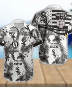 Monochrome Palm And Star Chicago White Sox Customizable Aloha Shirt