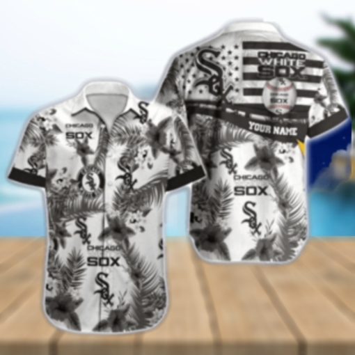 Monochrome Palm And Star Chicago White Sox Customizable Aloha Shirt