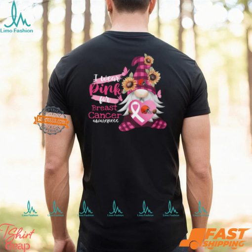 NFL Cleveland Browns Special Gnomes Flower In October I Wear Pink For Breast Cancer Awareness 2D Shirt