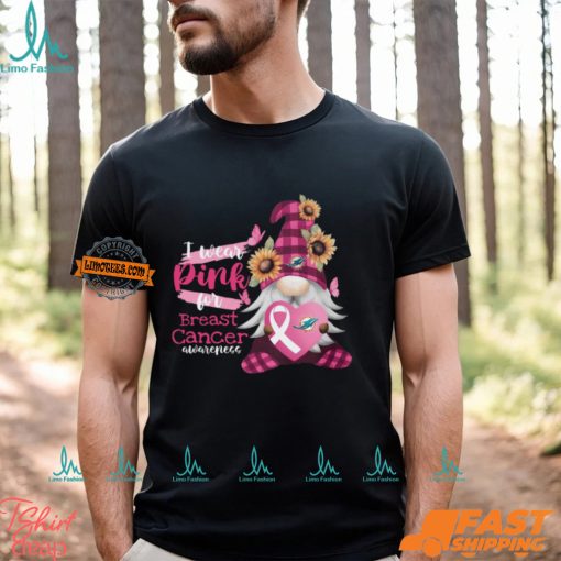NFL Miami Dolphins Special Gnomes Flower In October I Wear Pink For Breast Cancer Awareness 2D Shirt