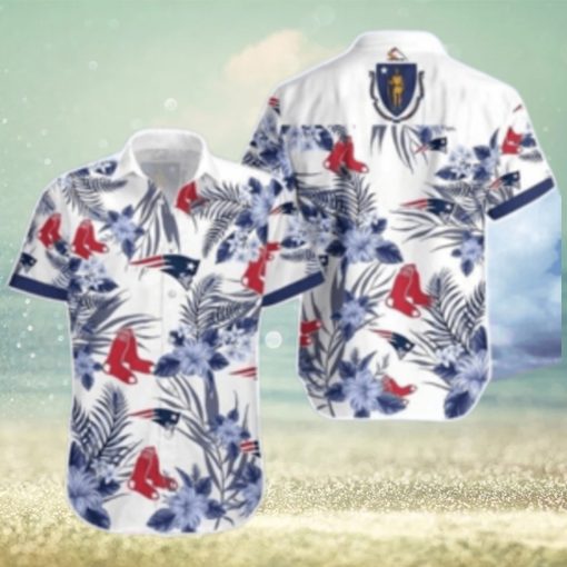 Navy Hibiscus Flowers Boston Red Sox Hawaiian Shirt