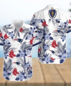 Navy Hibiscus Flowers Boston Red Sox Hawaiian Shirt