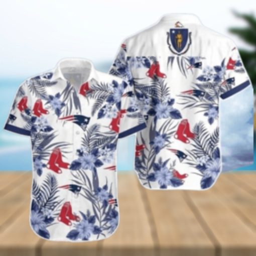 Navy Hibiscus Flowers Boston Red Sox Hawaiian Shirt